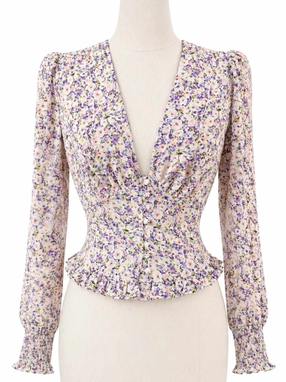 Heartloom Floral Corset-Style Blouse Smocked Waist Button Front Size S - Picture 3 of 9